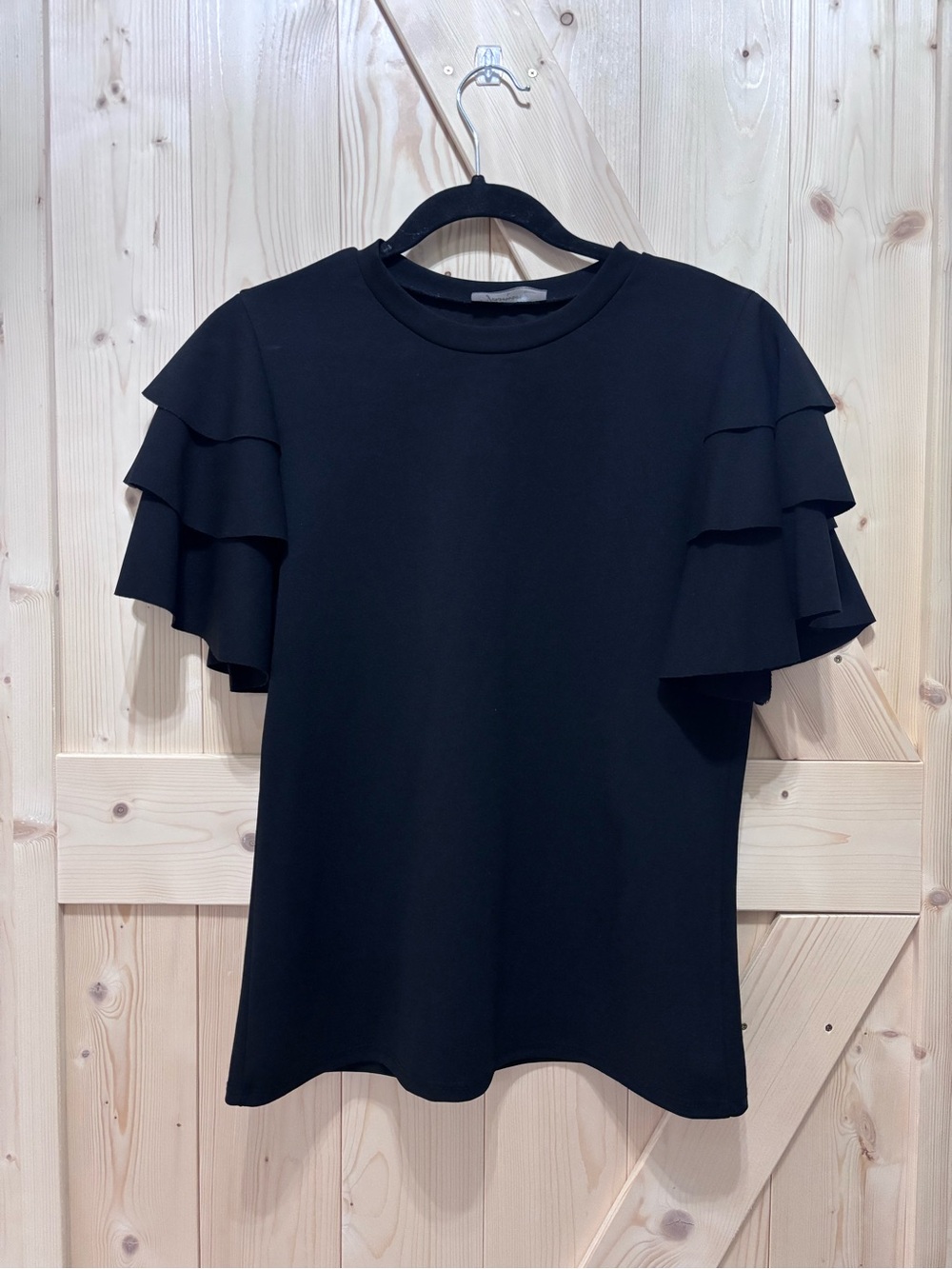 Jasmine Black Ruffle Short Sleeve Tee